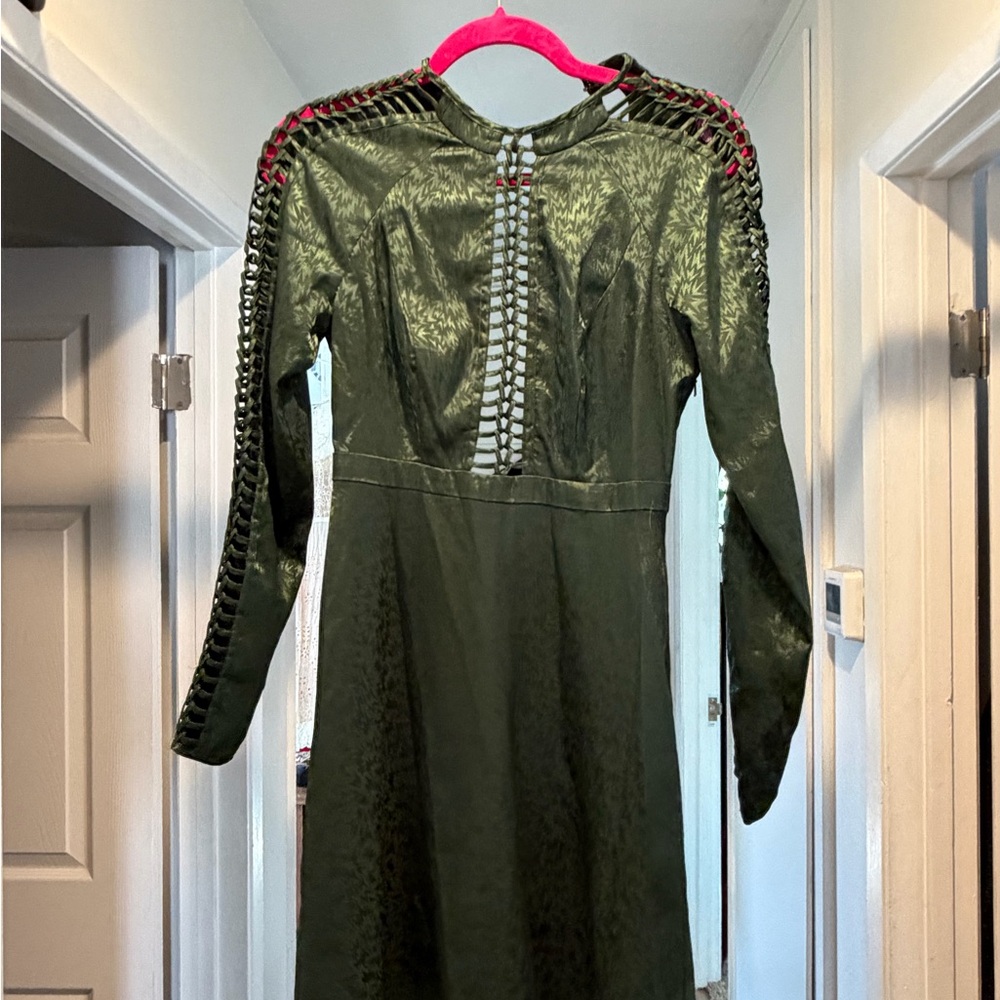 Free People satin cutout Dress in Deep Green